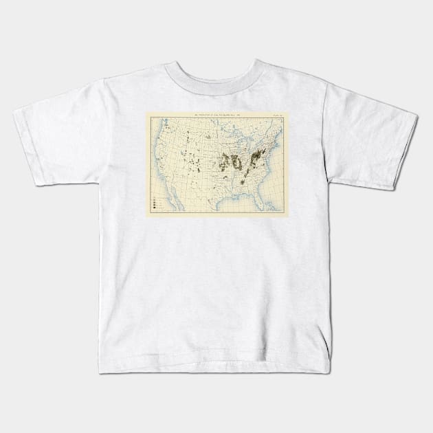 Old US Coal Mining Map (1898) Vintage United States Carbon Fuel Atlas Kids T-Shirt by Bravuramedia